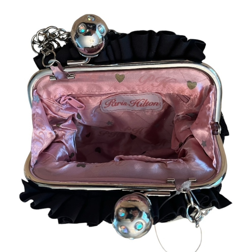 Paris Hilton Small Ruffled Black Lace Evening Bag - Picture 5 of 8
